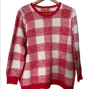 🎁 Cabin Core. Colourful pink and white plaid sweater size XXL